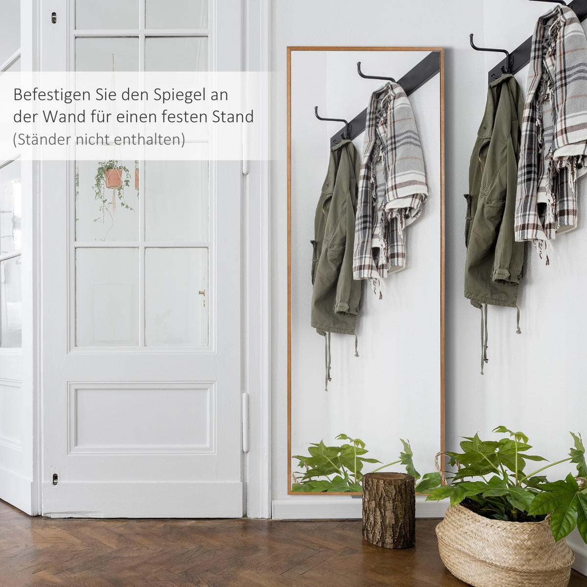 WANDSPIEGEL 45/3/125 cm Natur aus Holz mit Wandmontage - Naturfarben, Holz (48/125/45cm) - OKWISH