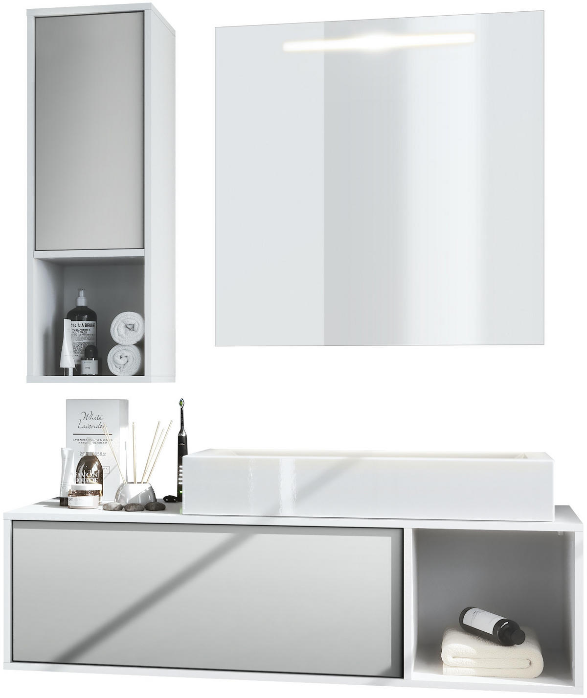 BADMÖBELSET La Costa Fronten in Hellgrau seidenmatt - Greige, Holzwerkstoff (126.5/190/46cm) - Vladon