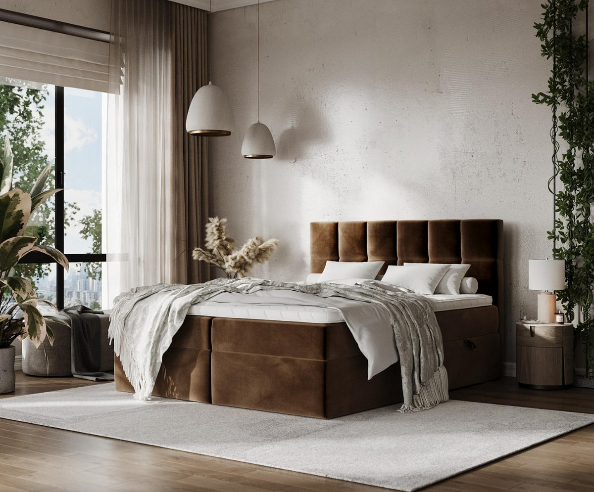 POSTEL BOXSPRING VARENO 180/200 Hnědá - černá/hnědá, kov/dřevo (180/200cm) - AltaBeds