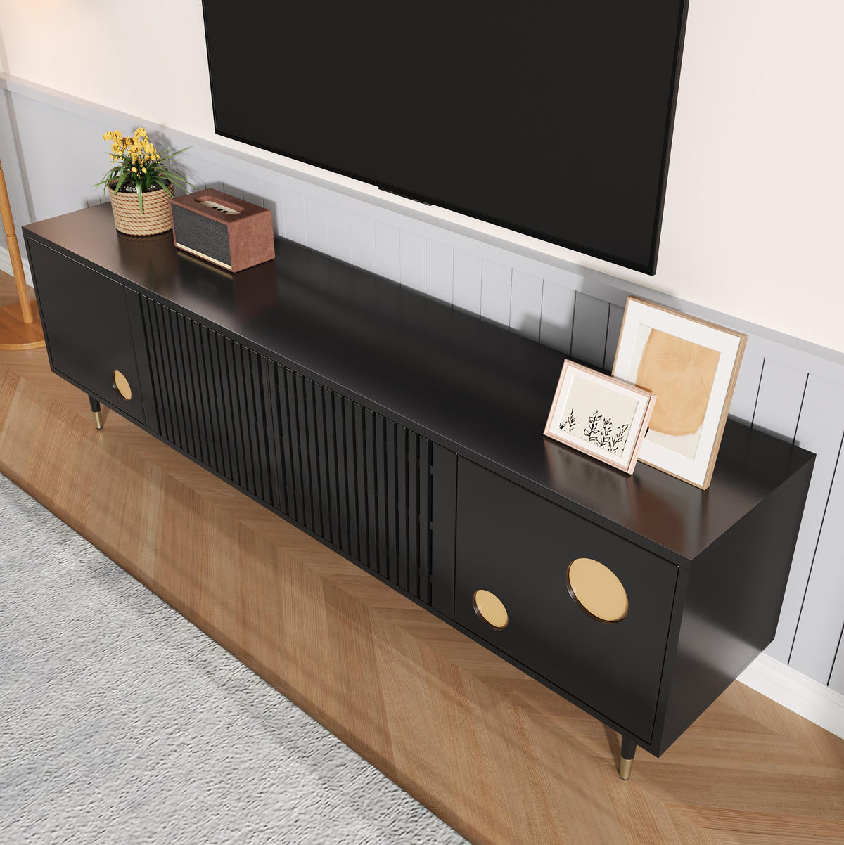 LOWBOARD 170/36/54 cm Schwarz aus MDF mit 4 Türen - Schwarz, Holzwerkstoff (36/54/170cm) - OKMYHOME