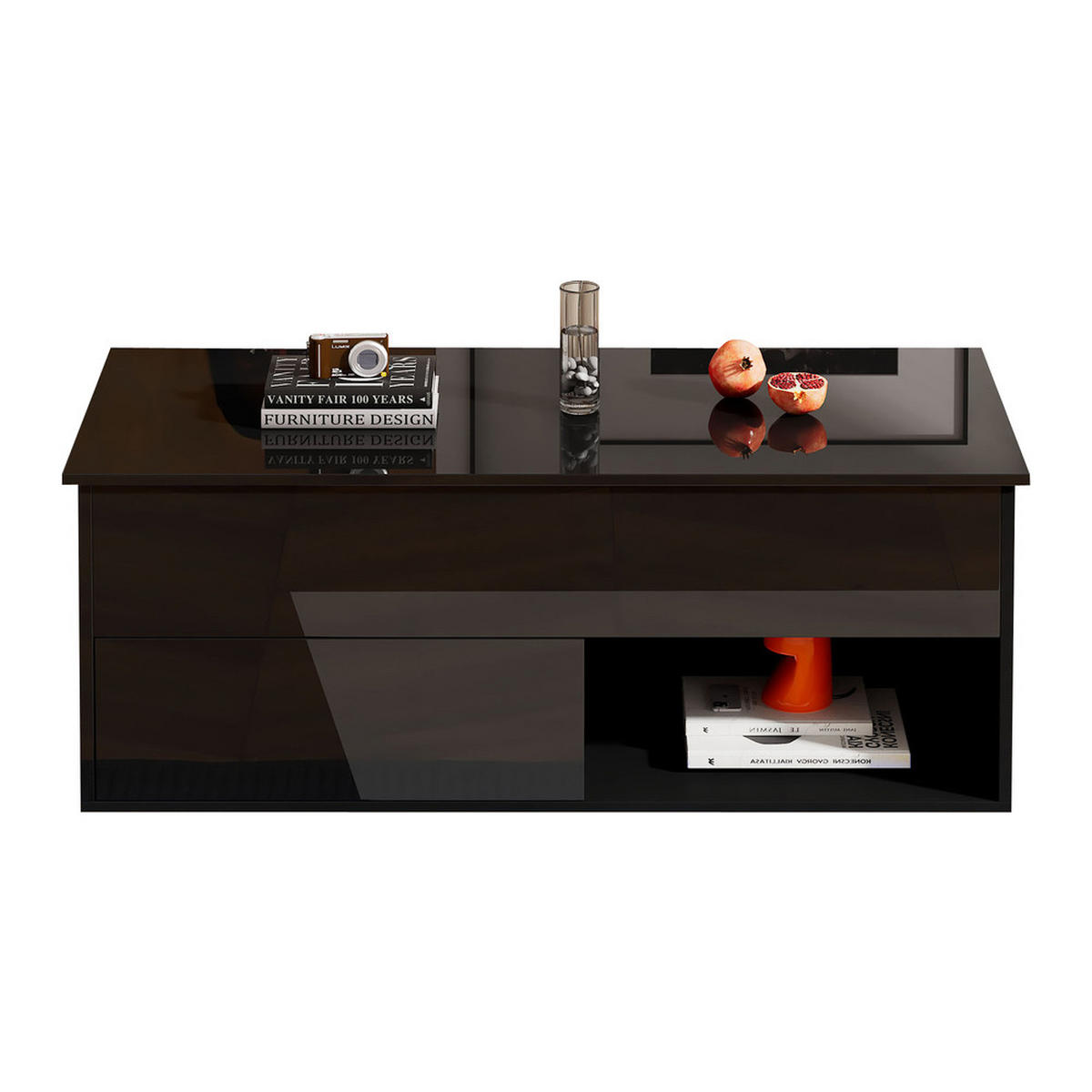 COUCHTISCH 100x50cm Schwarz Hochglanz LED Hydraulik Lift Mehrstufiger Raum - Schwarz, Holz (65.41/62.23/14.61cm) - FLIEKS