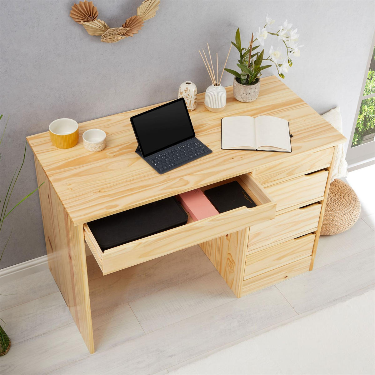 SCHREIBTISCH HUGO - Naturfarben, Holz (54/114/76cm) - IDIMEX