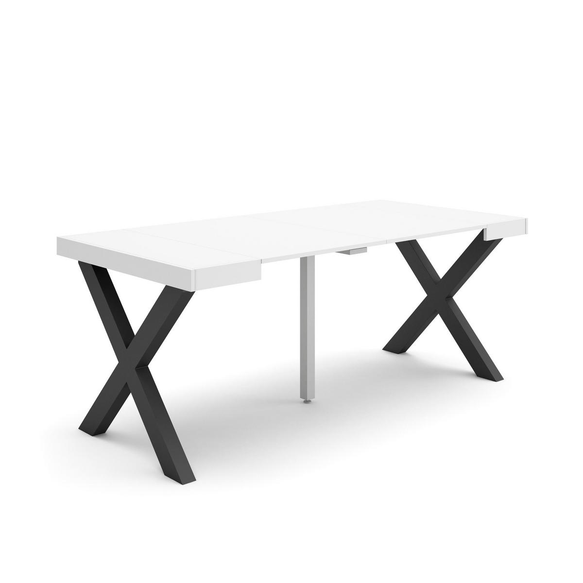 KONSOLENTISCH ausziehbar 58 bis 180cm, für 8 Gäste, weiß, 90/58/73cm - Schwarz/Weiß, Holzwerkstoff (90/180/73cm) - Skraut Home