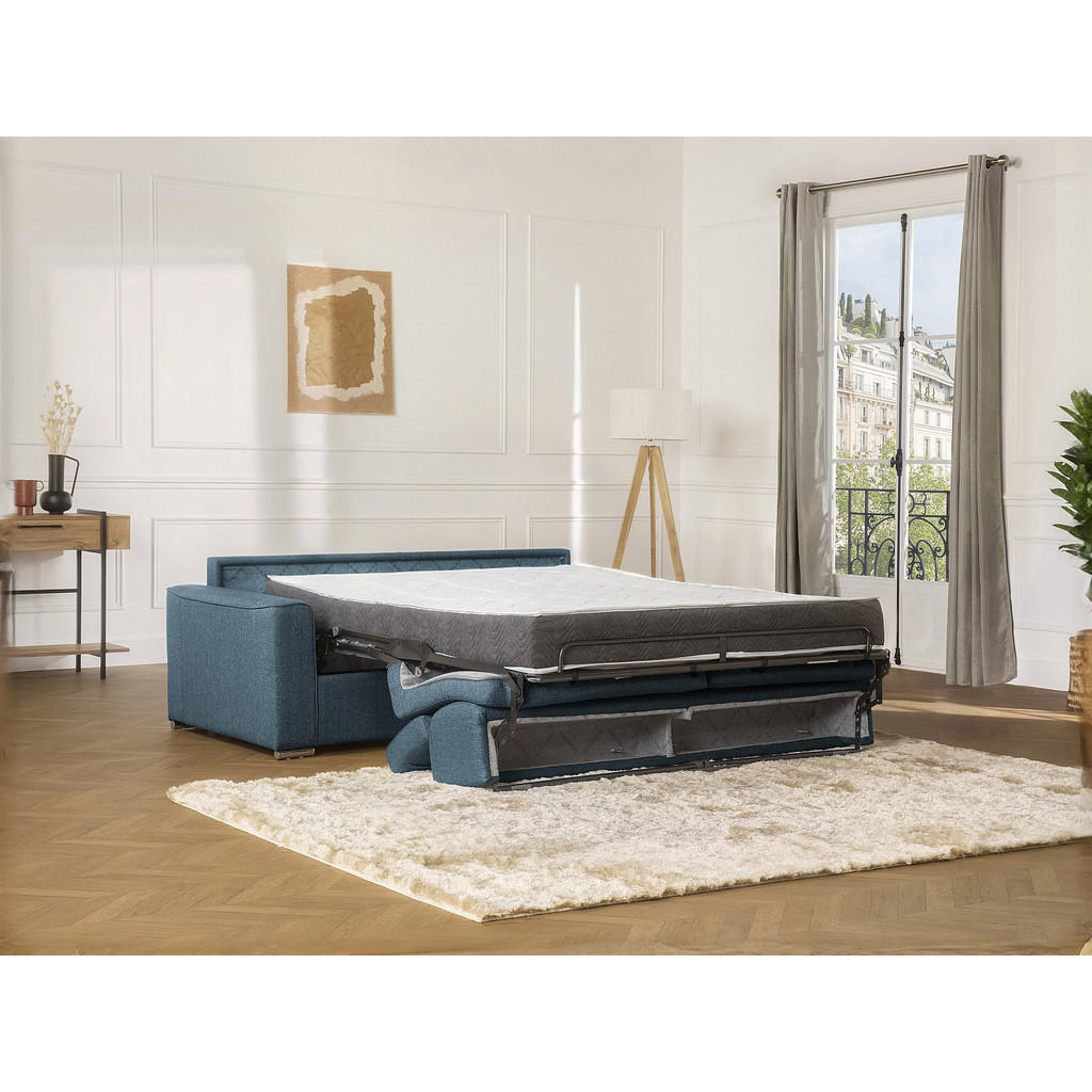 Thumbnail - Vente-Unique Schlafsofa, Blau, Textil, Uni, 4-Sitzer, 216x110x223 cm, Wohnzimmer, Sofas & Couches, Schlafsofas