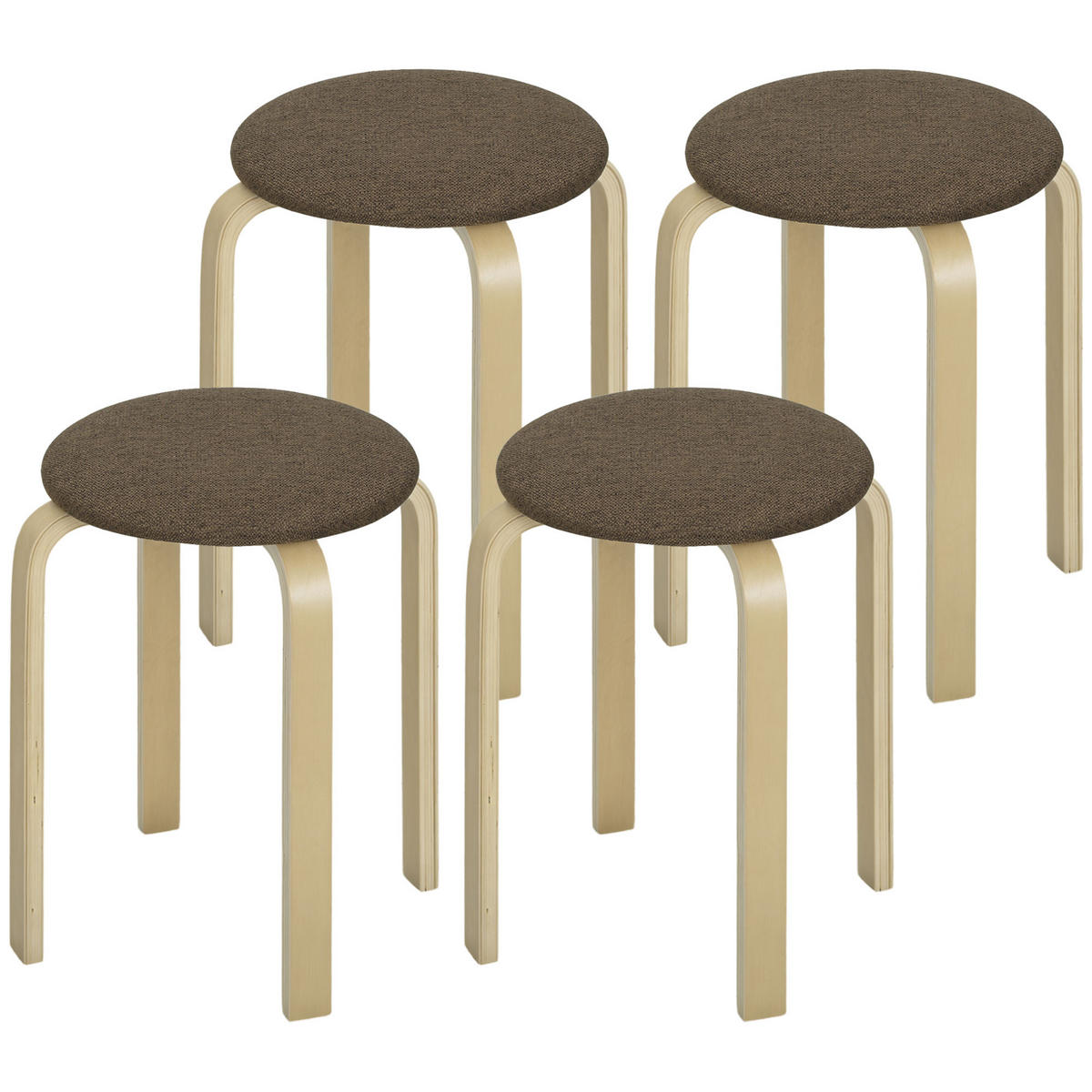 POLSTERHOCKER DE-06921 4er-Set stapelbar mit lackierter Oberfläche Braun - Braun, Holz (40/45/40cm) - ComfortXL