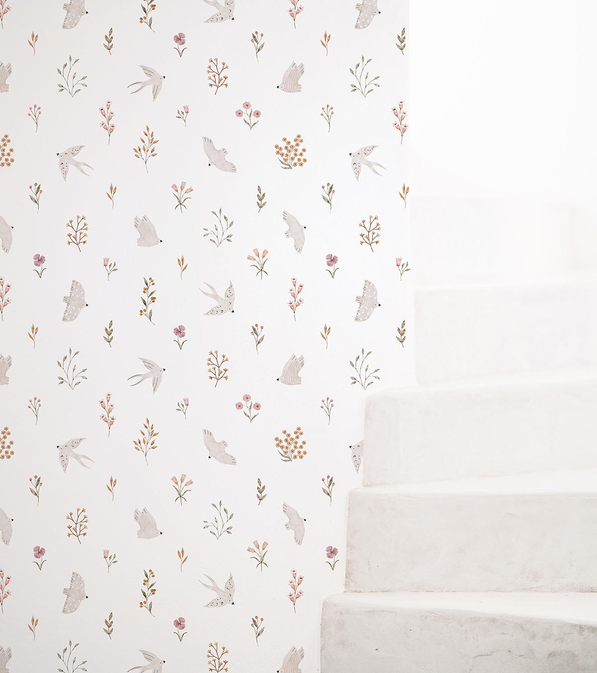 VLIESTAPETE Coccinella Blumen und Schwalben 50 cm x 10 m rosa/beige - Pink/Beige, Papier (50/1000cm) - Lilipinso