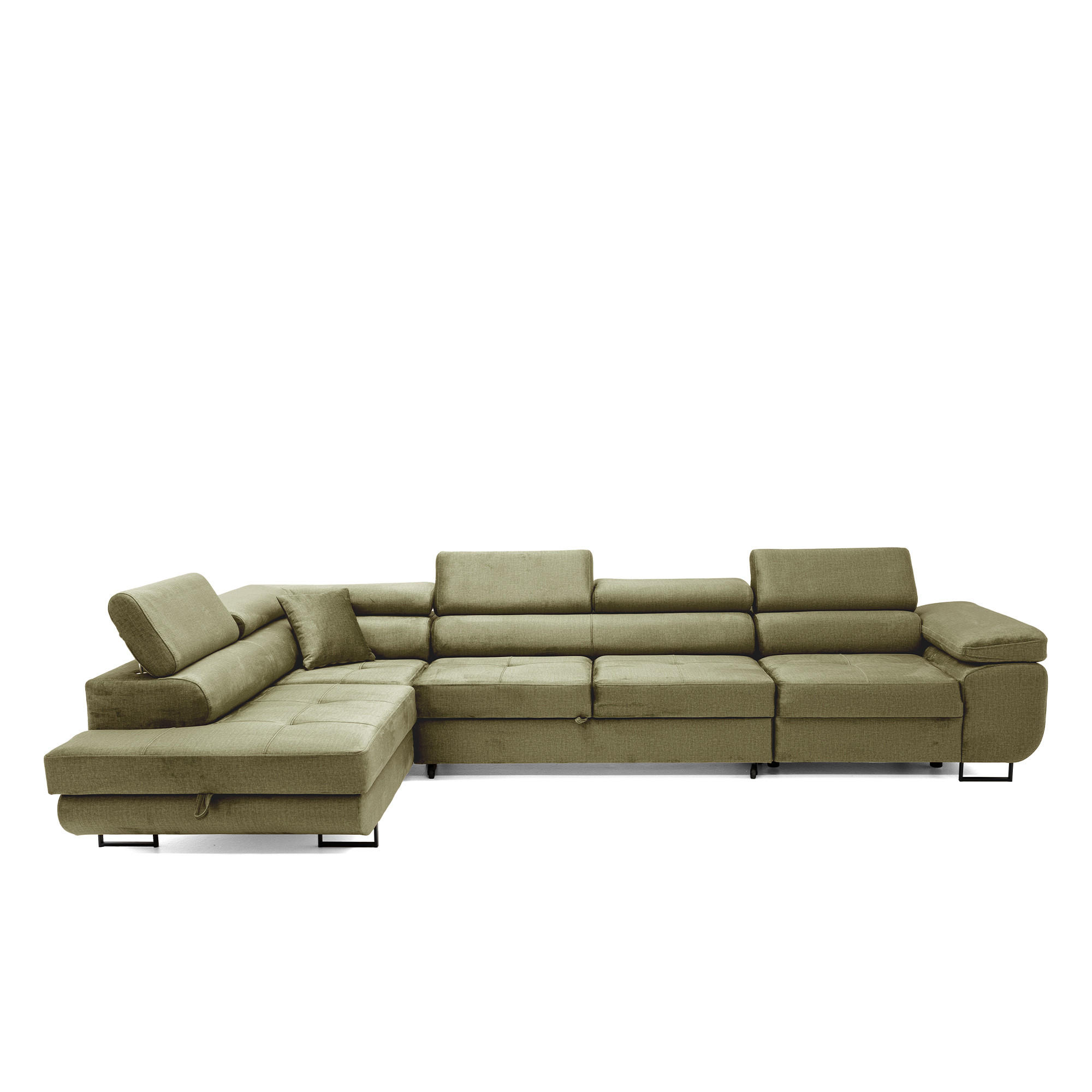 ECKSOFA WILD MAXI L Links mit Schlaffunktion 125x195 Velours Hellgrün - Chromfarben/Hellgrün, Holz/Textil (203/350cm) - Muffo