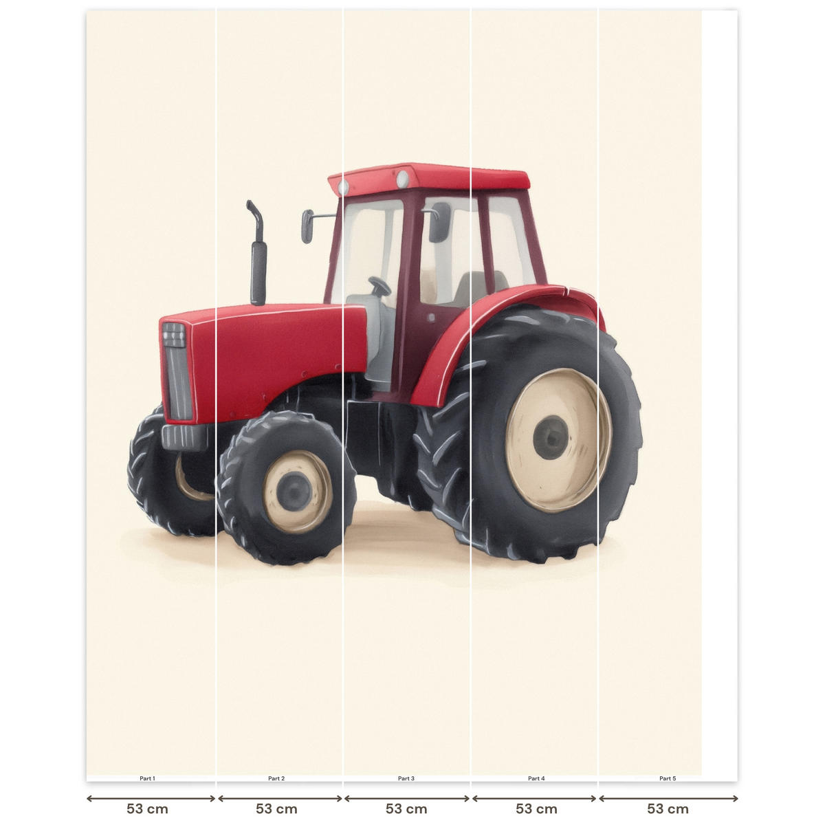 KINDERTAPETE - Traktor - Minimalistisch - Illustration - Rot - 260x300 cm - Rot, Papier (260/300cm) - OnlyWow