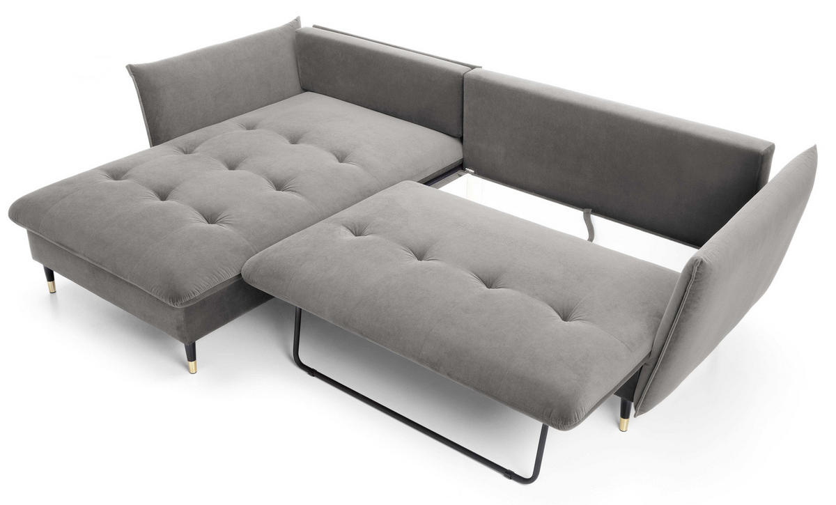 ECKSOFA 260 cm Sagir mit Schalffunktion, Bettkasten, Links - Grau - Schwarz/Grau, Holz (167/258cm) - Emporius