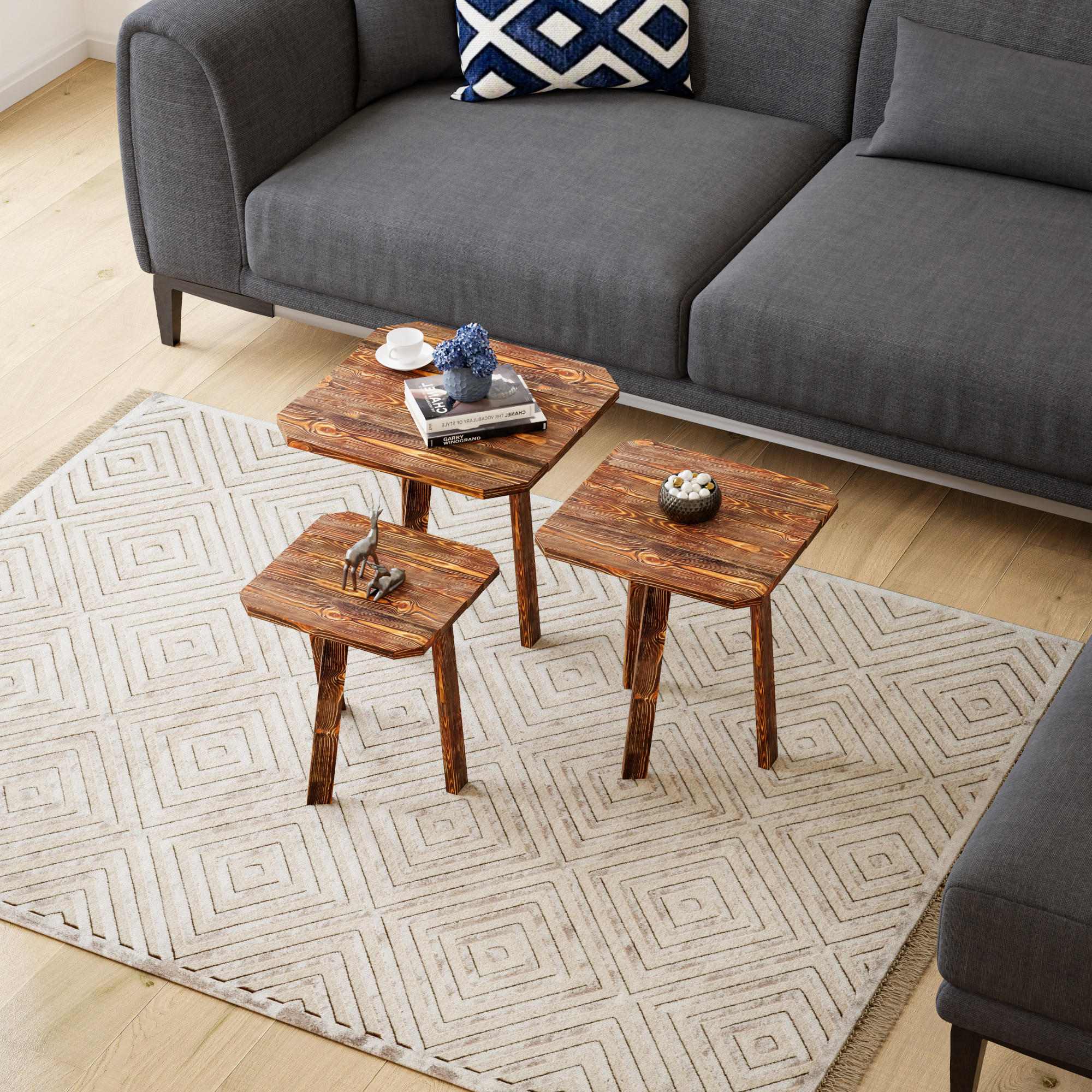 BEISTELLTISCH-SET 3 TLG. Masku - Dunkelbraun, Holz (30/30/50cm) - [en.casa]