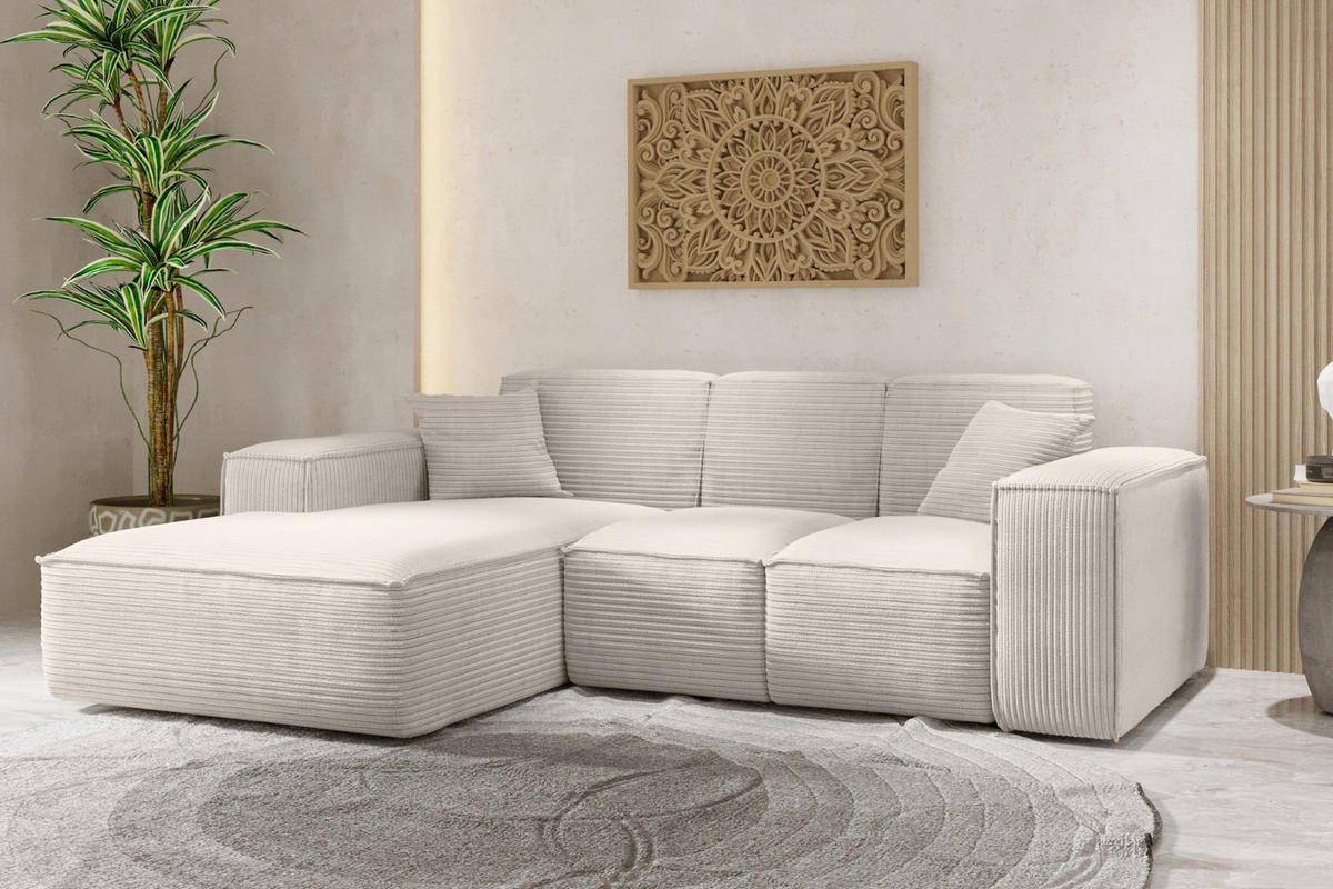 ECKSOFA L-Form Wohnzimmer SIENA Stoff Poso Beige Links - Beige, Holz/Textil (165/266cm) - Kaiser Möbel