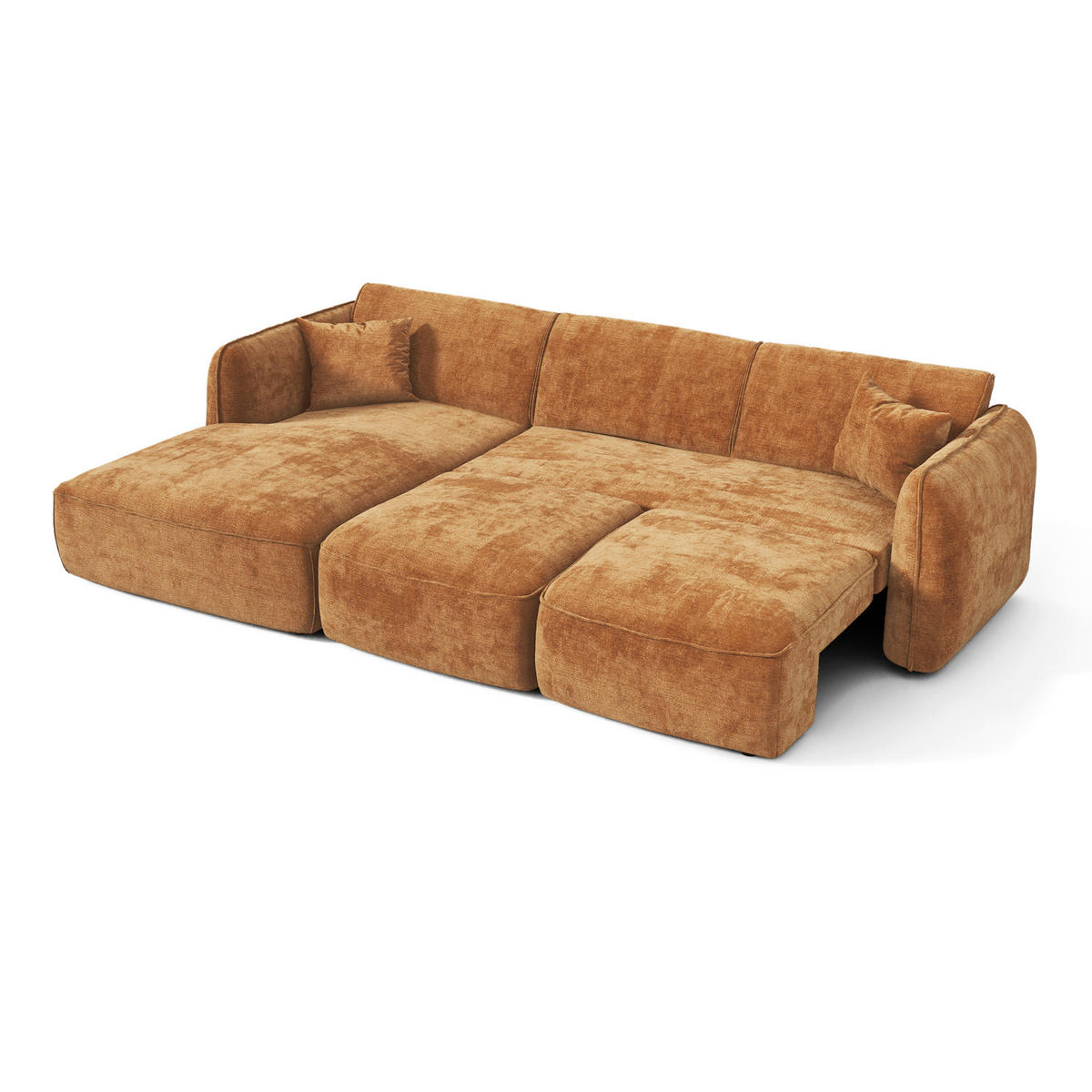 ECKSOFA (links) LOMI Geprägter Samt Karamell 274cm - Braun, Textil (274/174cm) - Premium Interiors