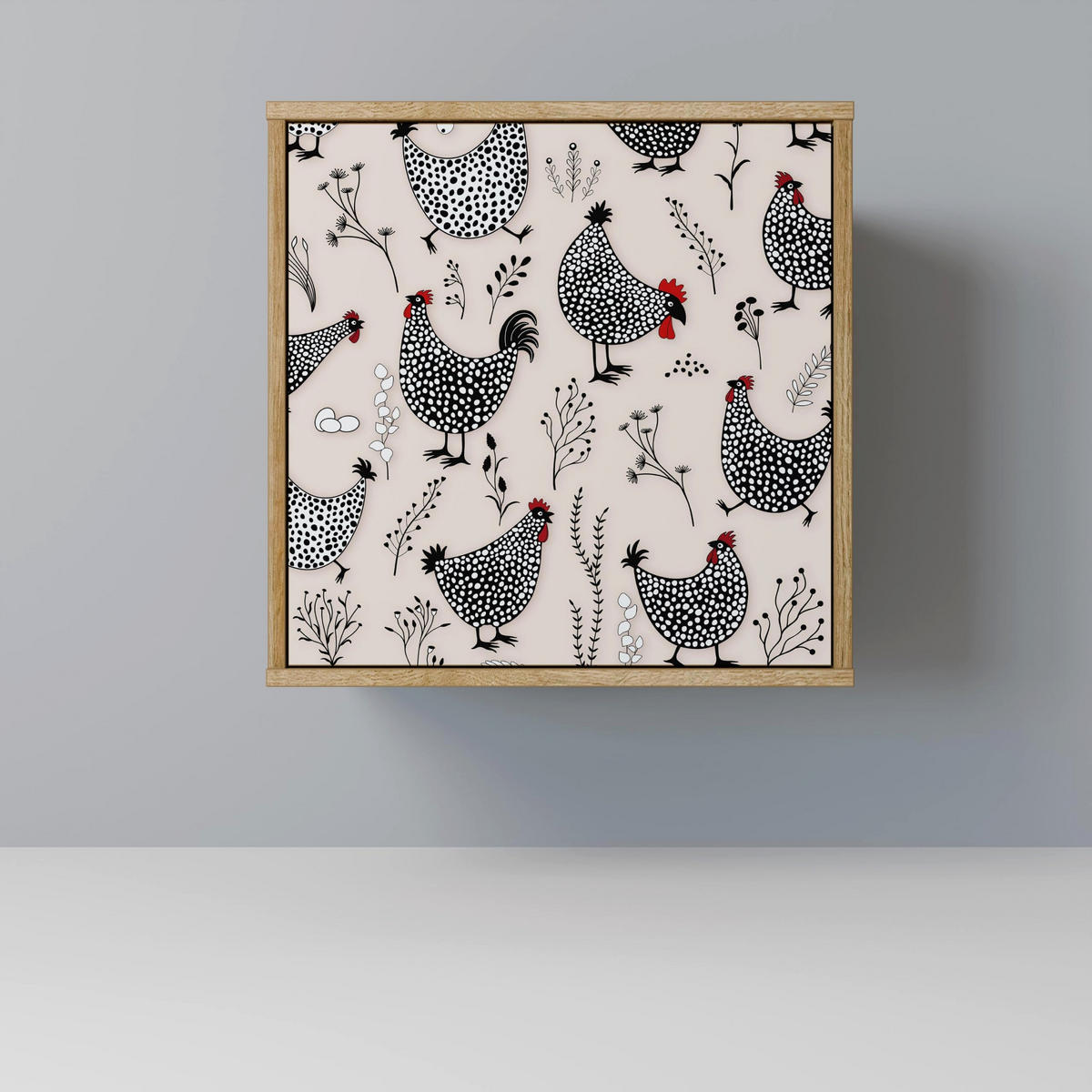 SIDEBOARD HAPPY HENS, Eichefarben, 57,5x42x57,5 cm, Ohne Füße - Eichefarben/Multicolor, Holzwerkstoff (57.5/57.5/42cm) - SpaceRebels