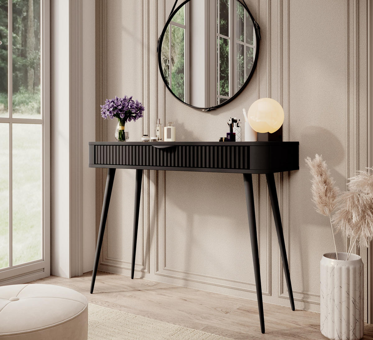 SCHMINKTISCH 100 cm Brando, Schublade, Schwarz - Schwarz, Holz/Metall (100/78/38cm) - Emporius