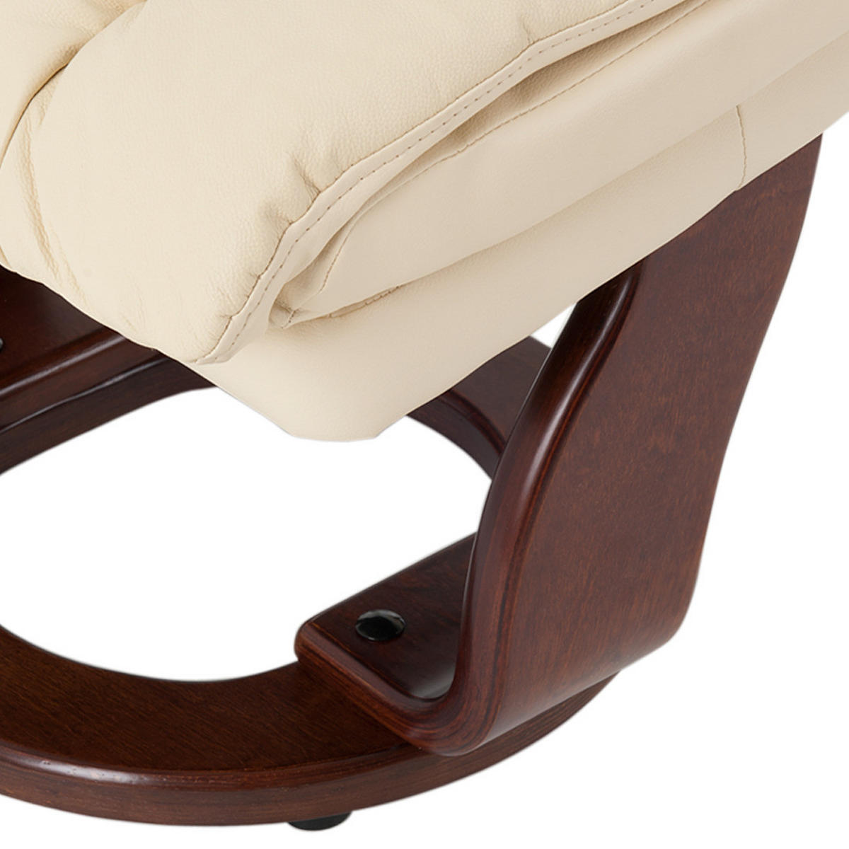 RELAXSESSEL mit Hocker - Echtleder / Kunstleder - Creme/Braun, Leder/Birkenholz (90/104/91cm) - home24