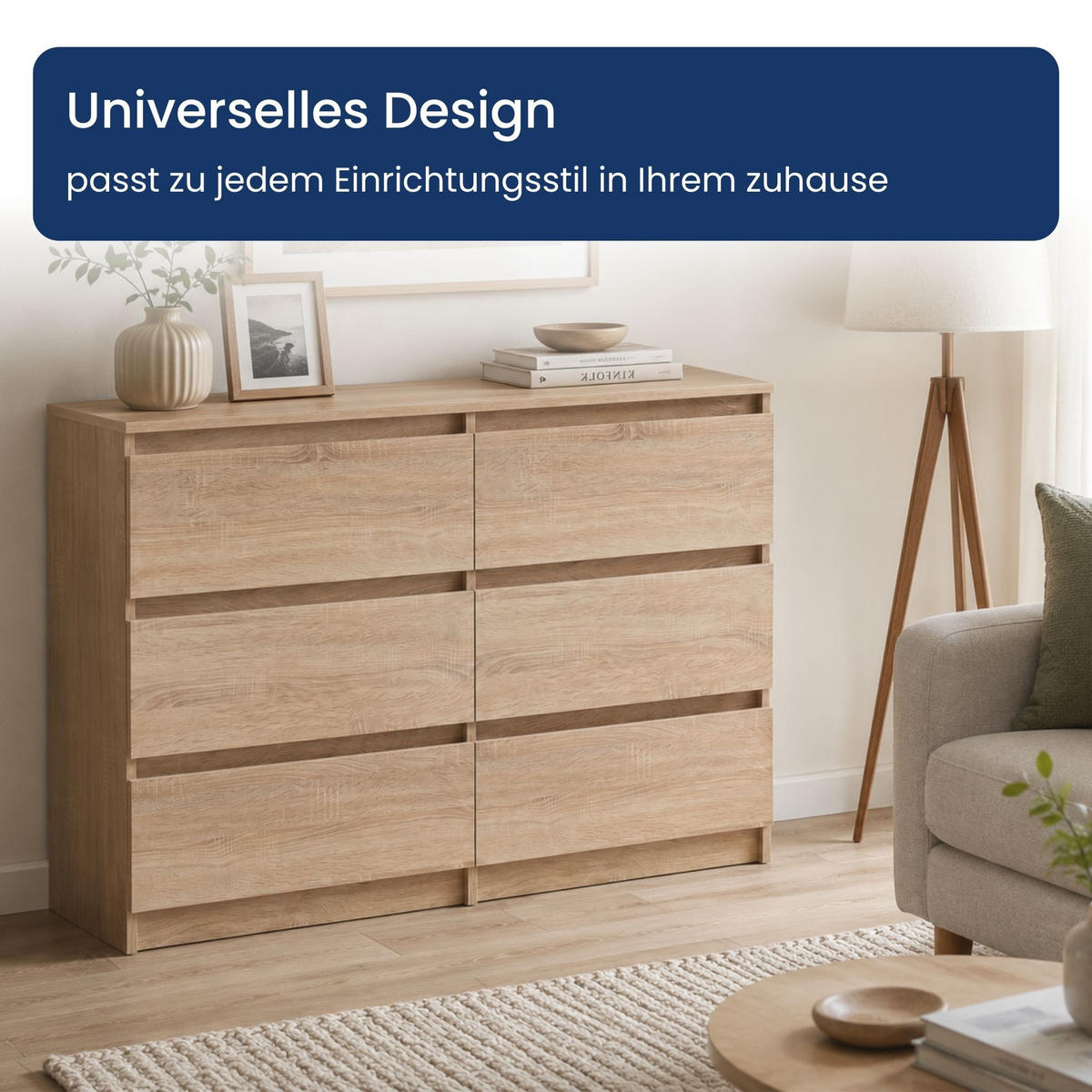 KOMMODE mit fünf Schubladen in Sonoma - Sonoma Eiche, Holzwerkstoff (120/77/40cm) - Home Collective