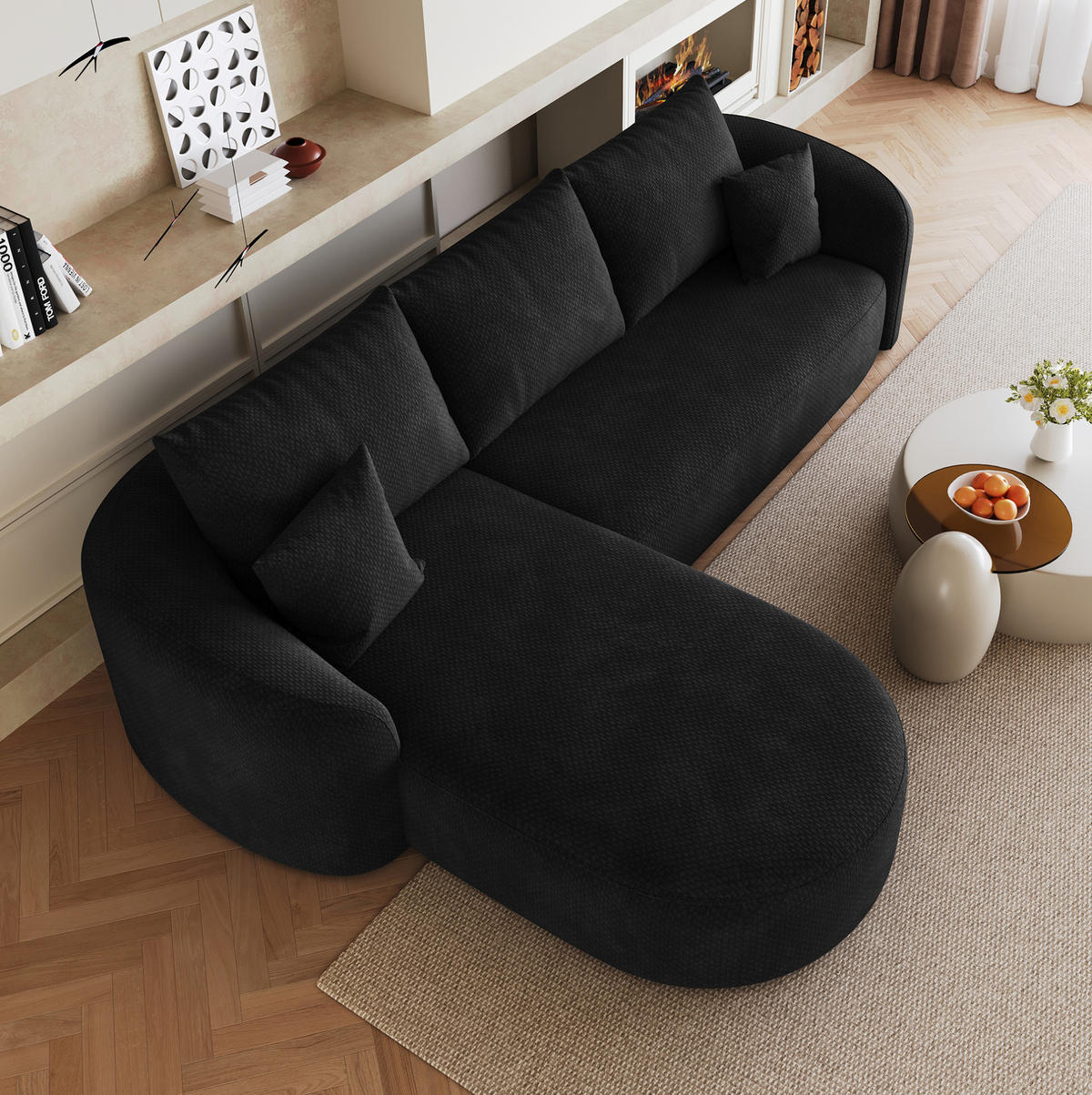 ECKSOFA 266/168/85 cm in Schwarz aus Stoff, modular und ohne Montage - Schwarz, Textil (168/266cm) - Flora Grace