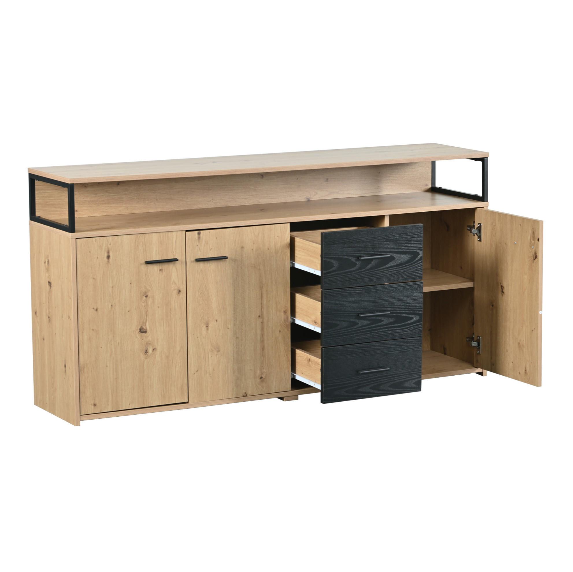SIDEBOARD 150/35/75,9 cm aus Spanplatte mit 3 Türen und 3 Schubladen Schwarz/Braun - Naturfarben, Holzwerkstoff (150/75.9/35cm) - Modenvie