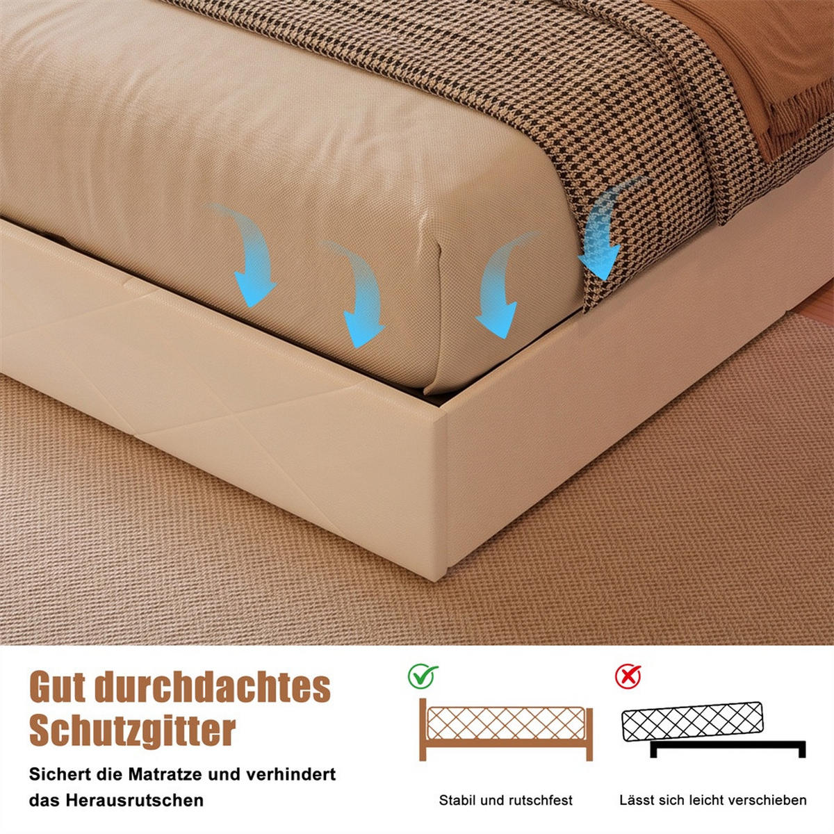 POLSTERBETT 160x200 cm mit hydraulischem Stauraum - Gepolstertes Kopfteil mit Stauraum - LED Beleuchtung - Weiß - Weiß, Textil (160/200cm) - DELFA