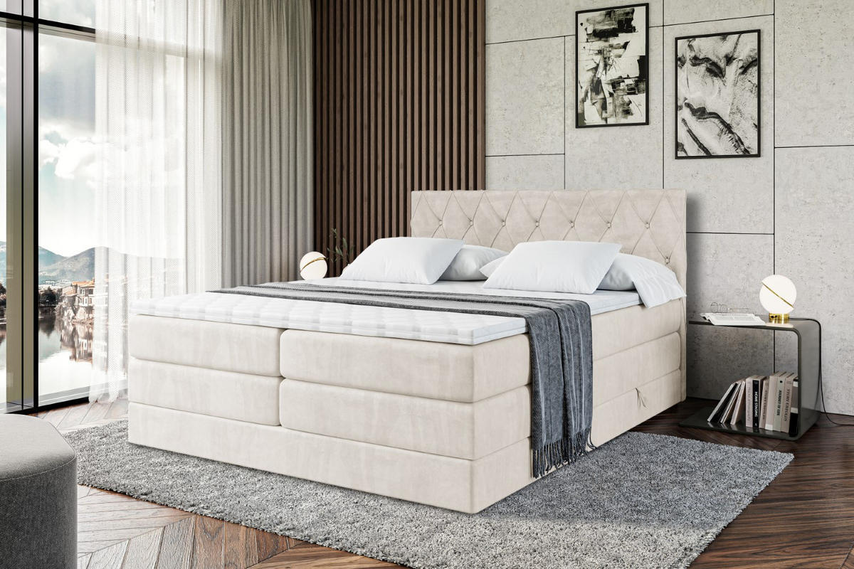 BOXSPRINGBETT AMAY-BZ KING - 180 x 200 - H3/H4 - Ecru - Ecru, Holzwerkstoff (180/200cm) - ALTDECOR