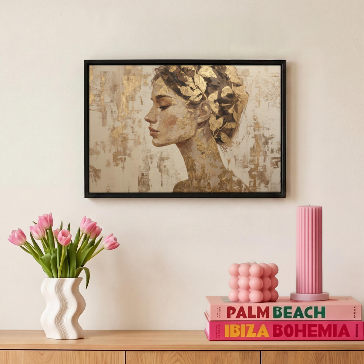 LEINWAND Bilder mit Rahmen - Frau - Gold - Abstrakt - Textur - 30x20 - Goldfarben, Textil (30/20cm) - MuchoWow