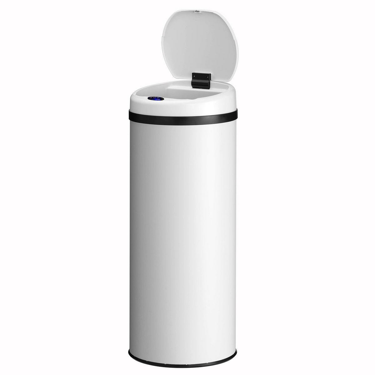 MÜLLEIMER rund 50L weiß mit Sensor - Weiß, Metall (31/77/31cm) - Juskys