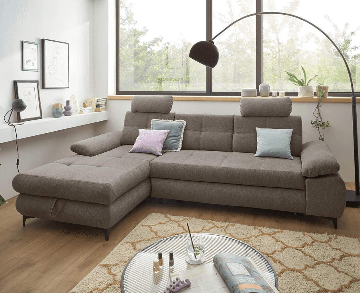 ECKSOFA mit Schlaffunktion und Bettkasten - Schwarz/Braun, Kunststoff/Textil (274/177cm) - ed exciting design