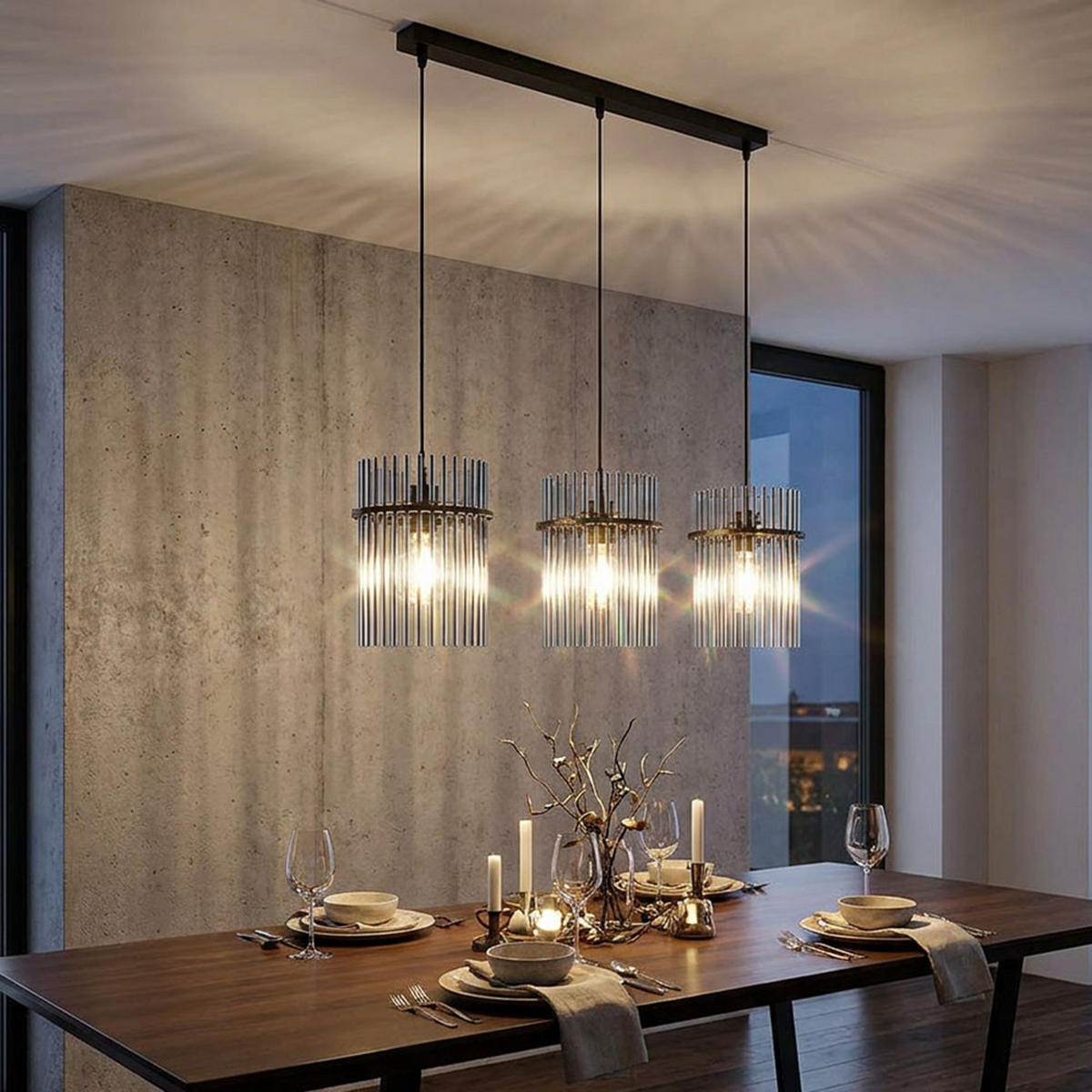 HÄNGELEUCHTE Metall Glas Grau 3 Flammig - Grau, Glas (80/20/140cm) - Globo Lighting