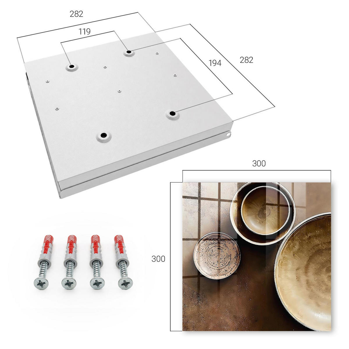 SCHLÜSSELBOX Weiß 30x30 cm – Türöffnung nach rechts - Braunes Set - Braun, Metall (30/30/5cm) - TULUP