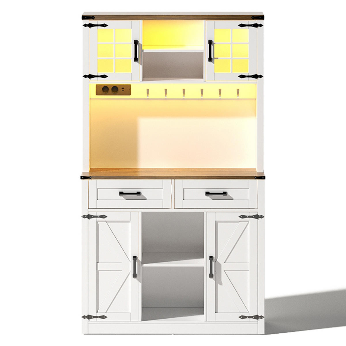 SIDEBOARD in Braun/Weiß mit LED-Beleuchtung und USB- und Type-C-Anschlüssen,172/40/100 cm - Braun, Holzwerkstoff (100/172/40cm) - Flora Grace