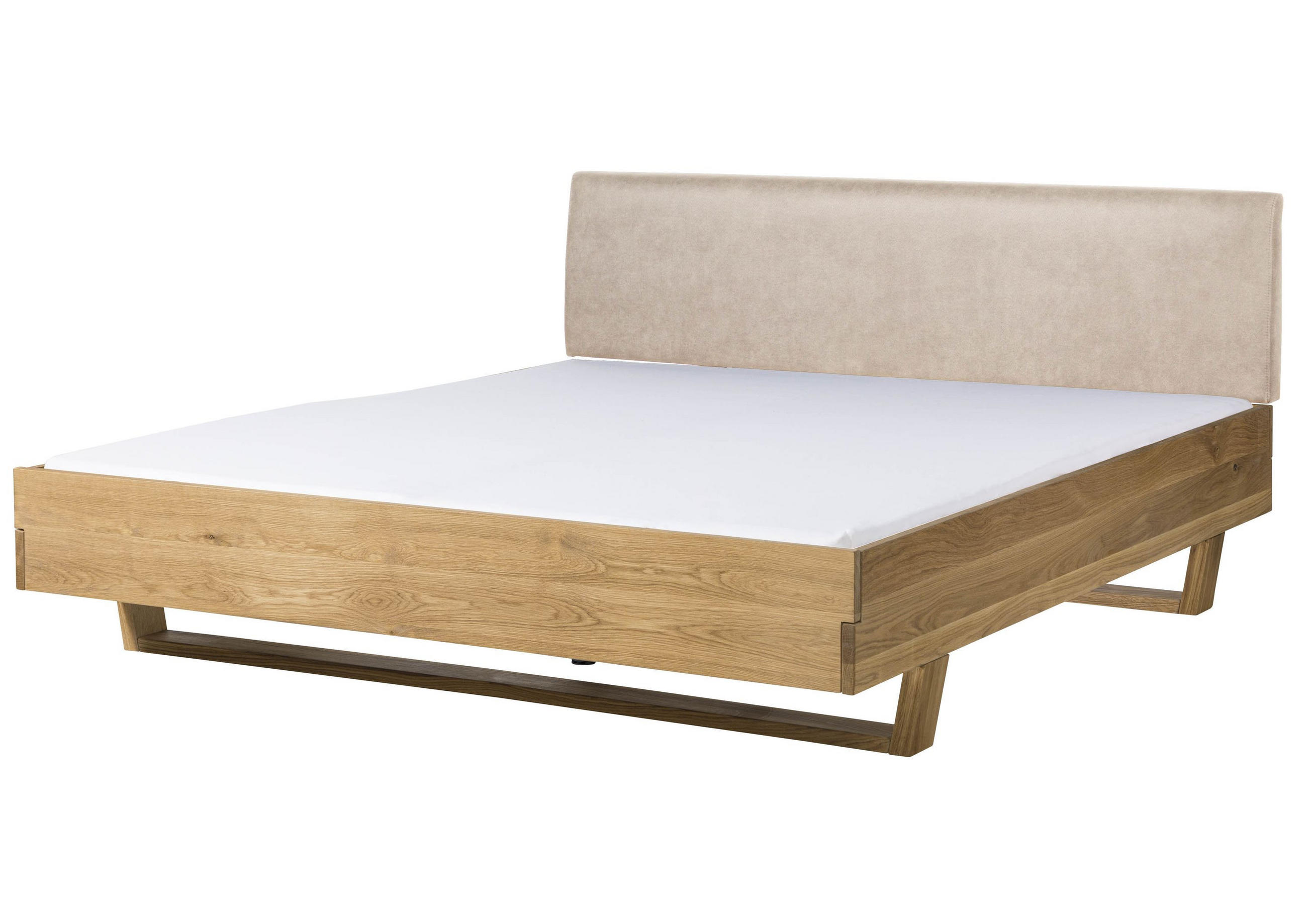 HOLZBETT Fichte 200x200x85 natur gebeizt / geölt, Kopfteil beige FICHTELBERG #140 - Beige/Braun, Holz (200/200cm) - Massivmoebel24