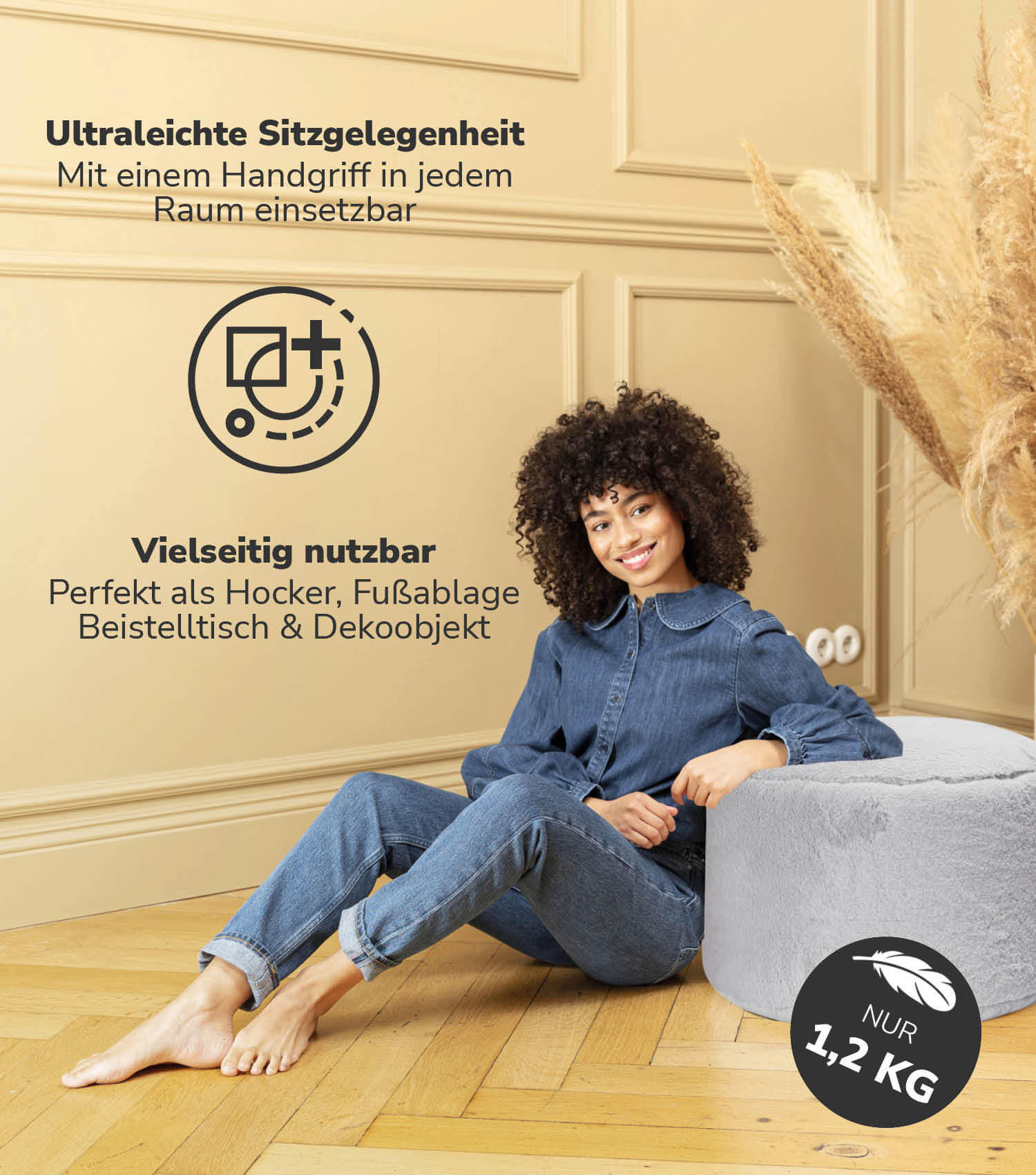 POUF Kunstfell Der Flauschige - Grau, Textil (50/30/50cm) - Mokebo
