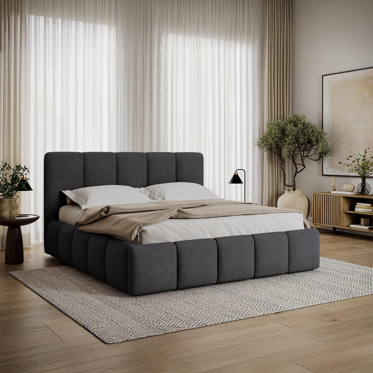 BOXSPRING POSTEL 160/200 Klaus Tmavě šedá - šedá, dřevo (160/200cm) - Petits-meubles