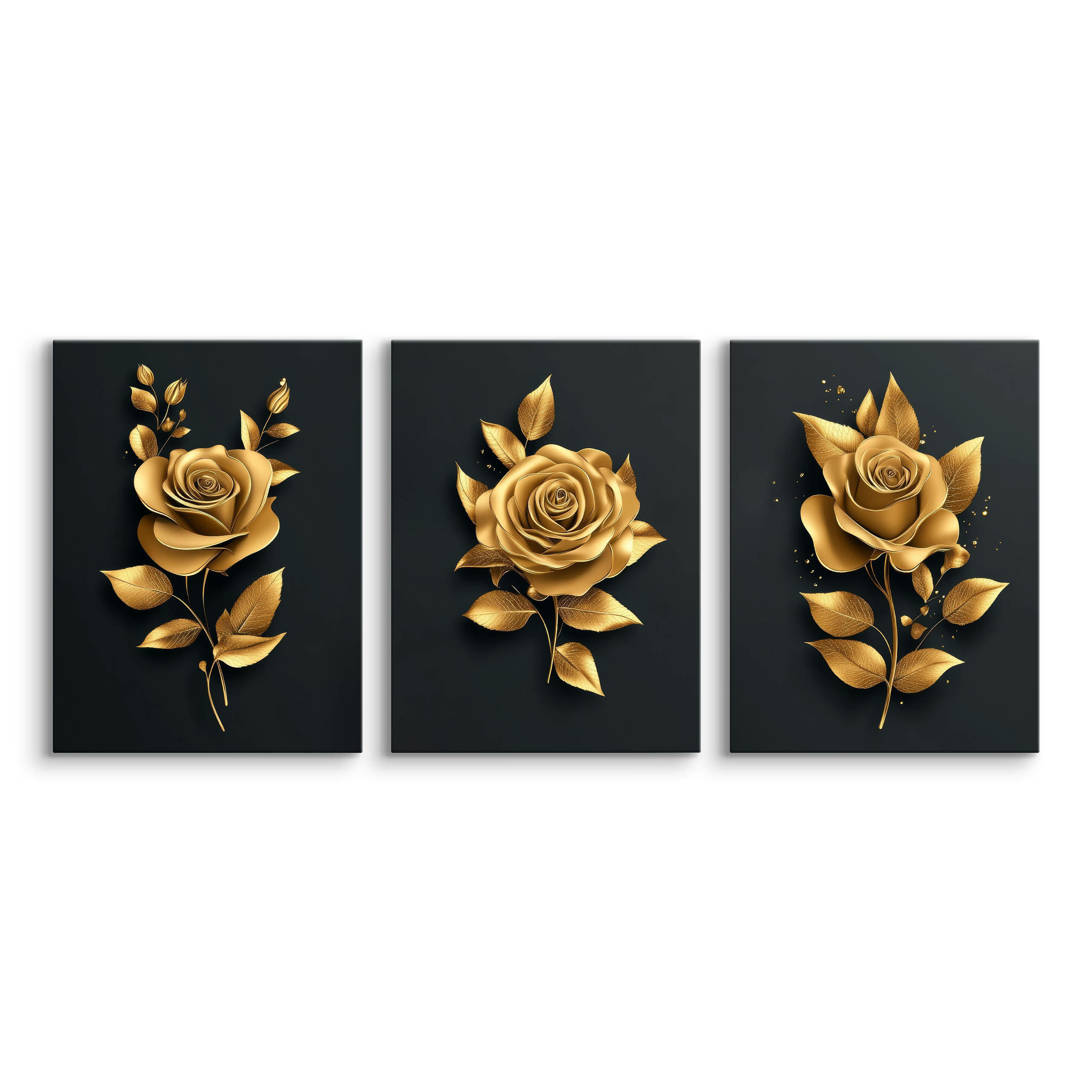 LEINWANDBILDER 3-es Set Rosen Blumen 3D - Beige/Schwarz, Textil (90/40cm) - Muralo