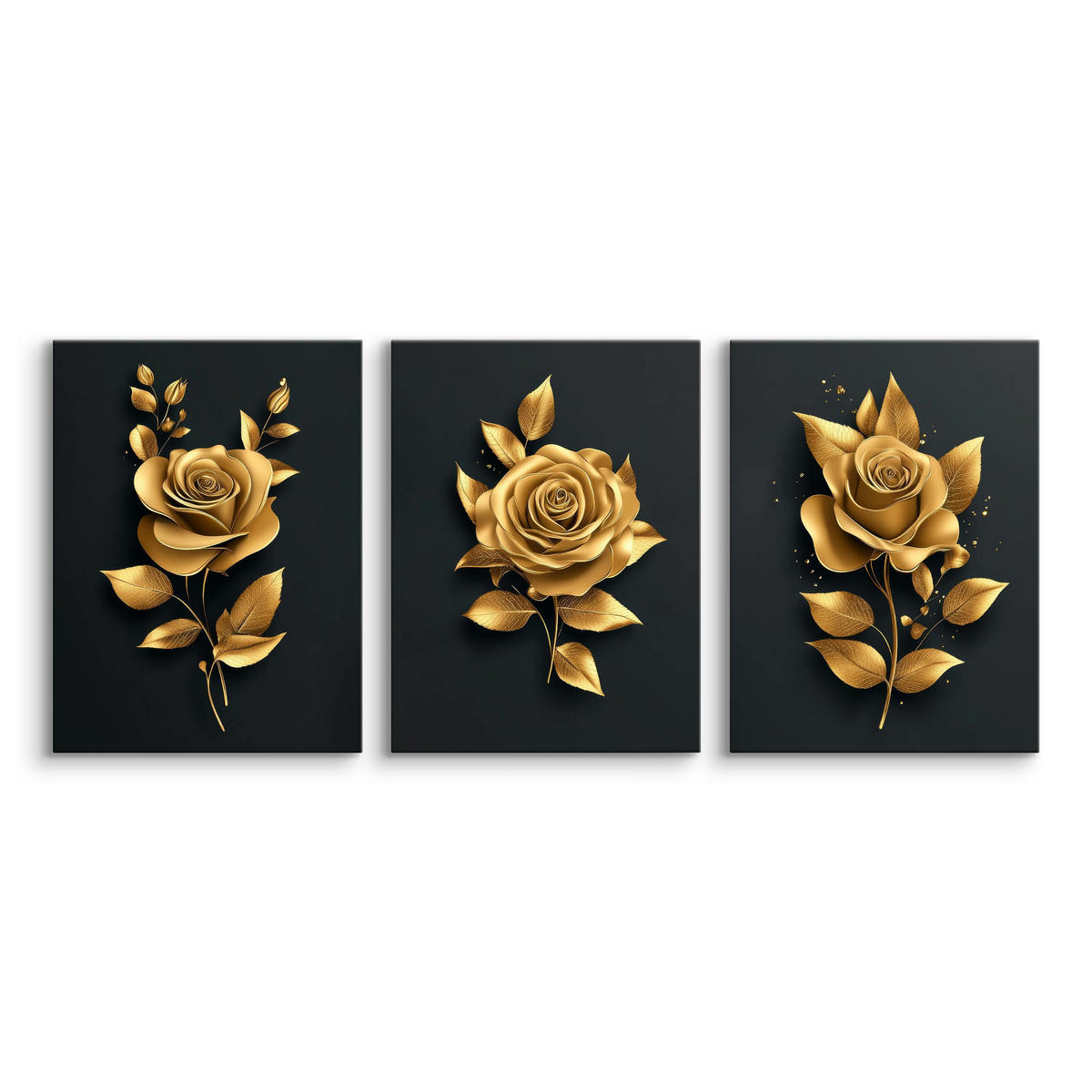 LEINWANDBILDER 3-es Set Rosen Blumen 3D - Beige/Schwarz, Textil (90/40cm) - Muralo
