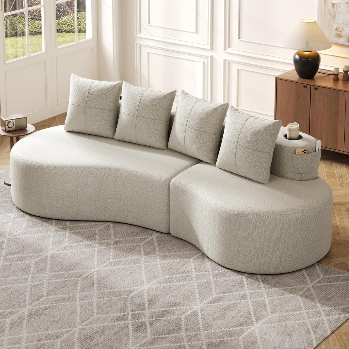 ECKSOFA 240/109/63 cm Beige mit Aufbewahrungstaschen und Becherhalter - Beige, Textil (240/109cm) - Oxeza
