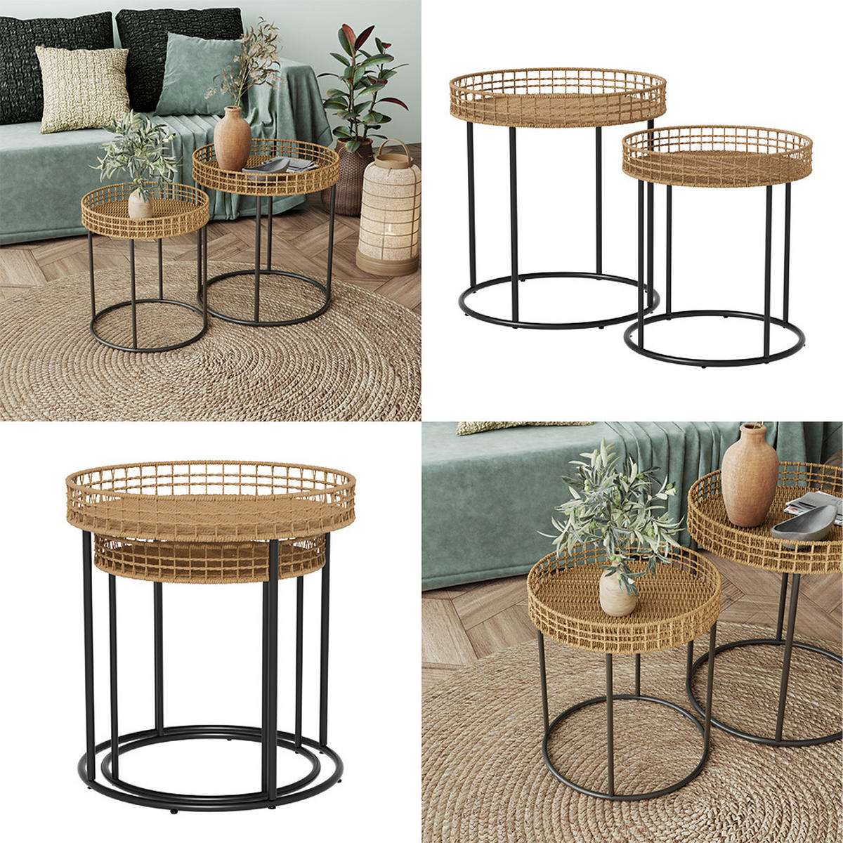 COUCHTISCH-SET Brunswick Holz 44 x 44 cm 2er-Set - Schwarz/Sonoma Eiche, Metall (44/44/47.5cm) - Vicco
