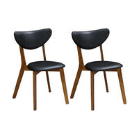 STUHL 2er-Set - Kunstleder & Massivholz - Schwarz & Nussbaumfarben - LISETTE - Schwarz, Holz (55/77/48cm) - Vente-Unique