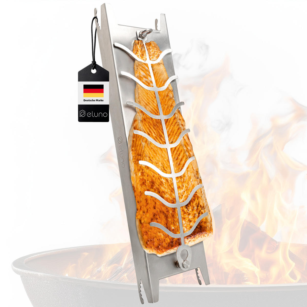 FLAMMLACHSBRETT aus Edelstahl - Edelstahlfarben, Metall (16/60/4cm) - eluno