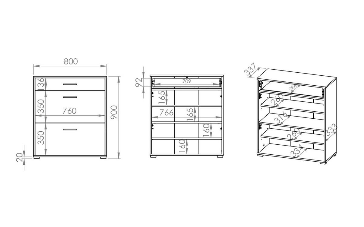 SCHUHSCHRANK Caro Sonoma Eiche hell 80 / 34 / 90cm - Braun/Sonoma Eiche, Holz/Holzwerkstoff (80/90/34cm) - Feldmann-Wohnen