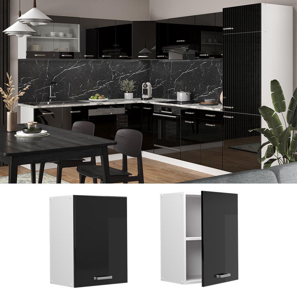HÄNGESCHRANK R-Line Schwarz Hochglanz 45 cm - Schwarz Hochglanz/Schwarz, Holzwerkstoff (45/60/31cm) - Vicco