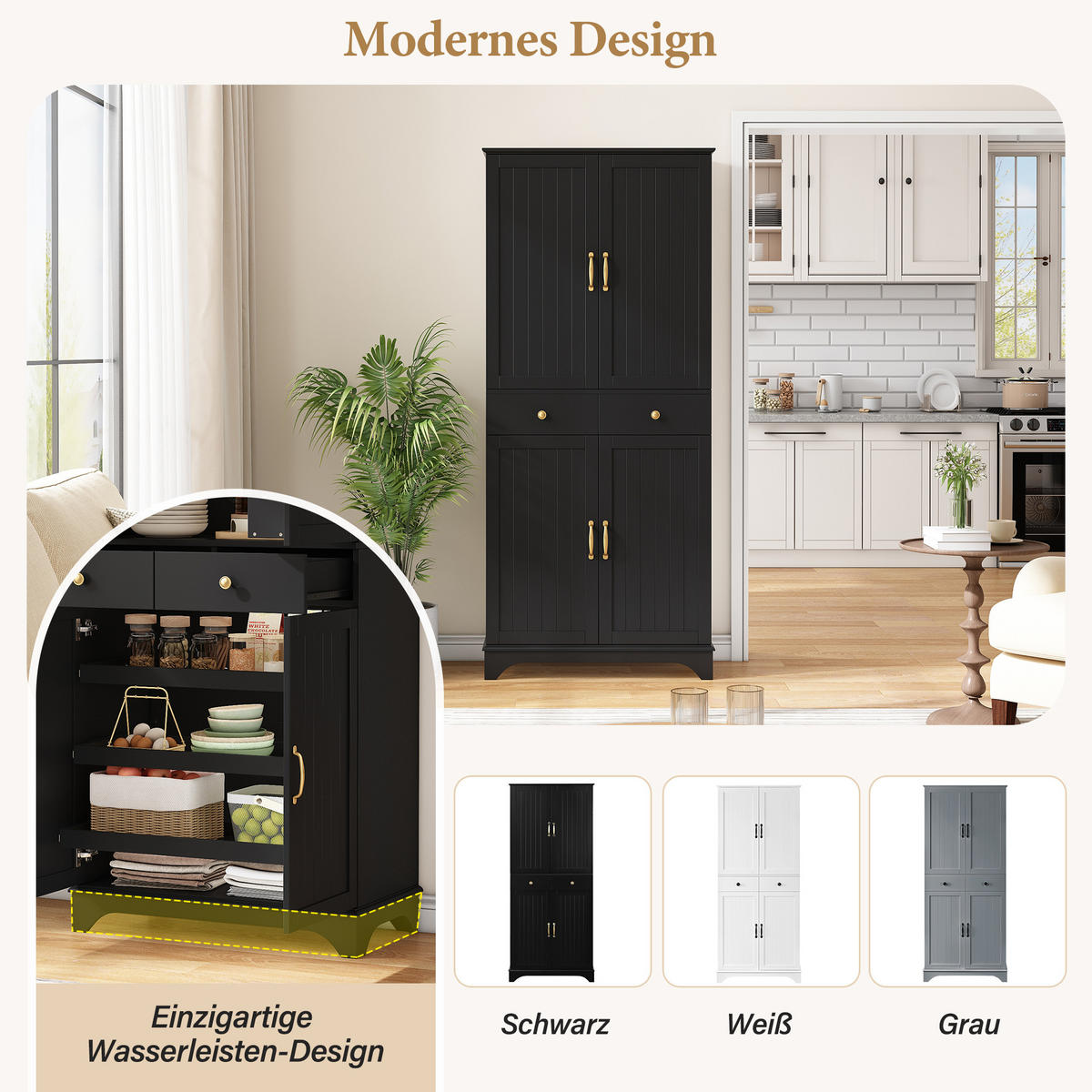 BUFFETSCHRANK Schwarz 77/40/181 cm - Schwarz, Holz (77/181/40cm) - PANGIVO