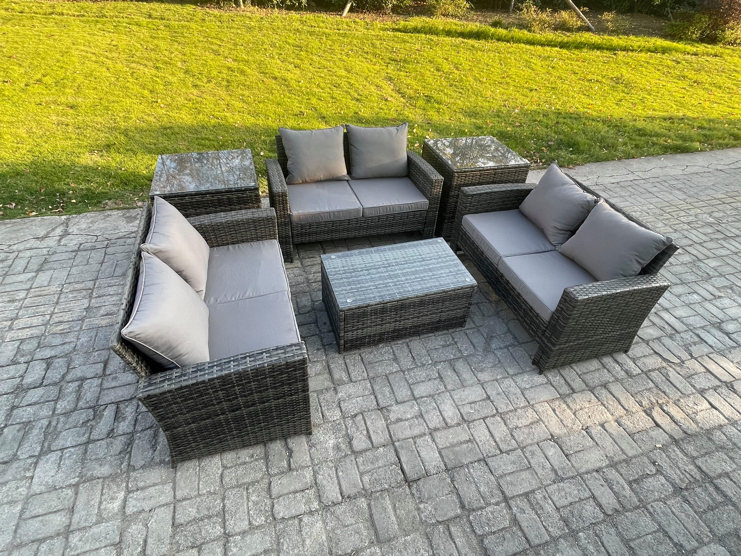 GARTENMÖBEL-SET mit Kissen Polyrattan Dunkelgrau 6-Sitzer - Dunkelgrau, Metall - Fimous
