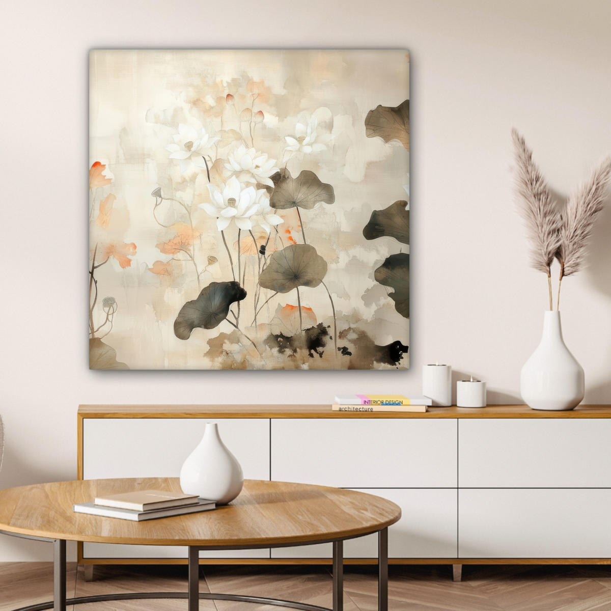 LEINWANDBILD Blumen - Japandi - Wabi sabi 90x90 cm - Sandfarben, Textil (90/90cm) - MuchoWow