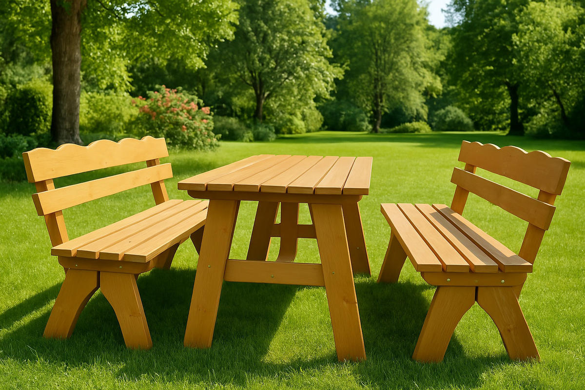 GARTEN-GARNITUR Drieburg 200cm aus Kiefer massiv 3tlg. - Braun, Holz - TPFGarden