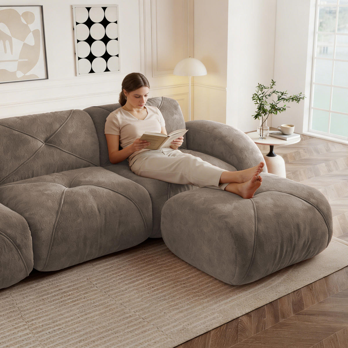 2-SITZER-MODULSOFA rahmenlos mit 32D-Hochdichteschaum, flexible Form und keine Montage, Braun - Braun, Textil (204/76/95cm) - Redom