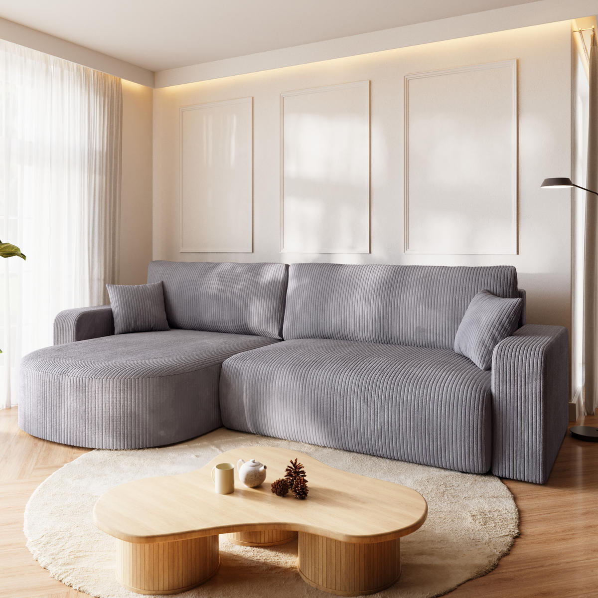 ECKSOFA Bisk mit Schlaffunktion Hellgrau Cordstoff - Hellgrau, Textil (275/170cm) - Bromarkt