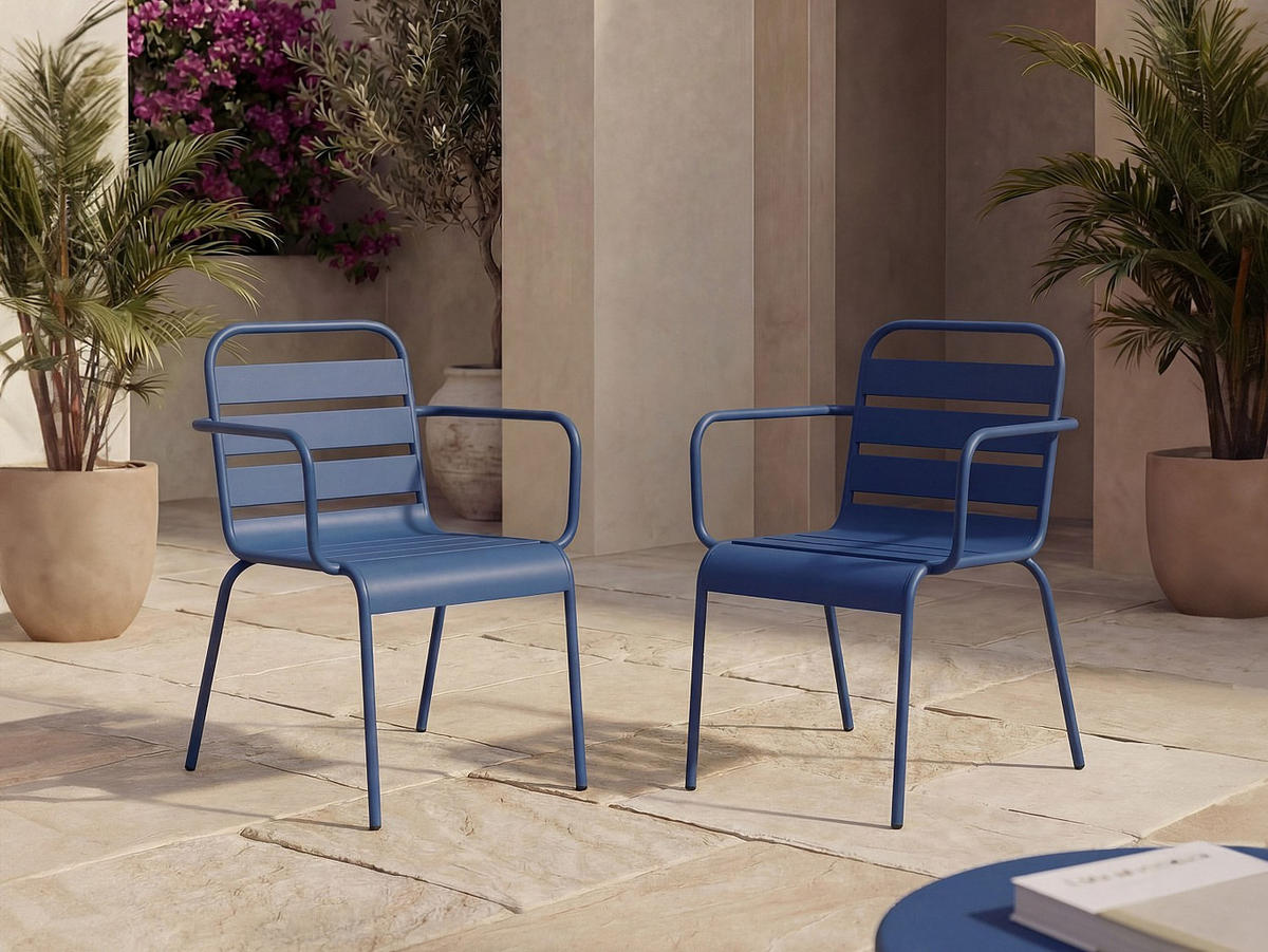 GARTENSTUHL - 56 cmcm x 59 cmcm - Metall - Marineblau - MIRMANDE - Blau, Metall (56/79/59cm) - Vente-Unique