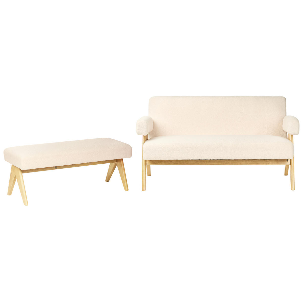 SADA POHOVEK Bouclé Krémově bílá/Světle hnědá Tamre - bílá/krémová, textil (148/79/78cm) - Beliani