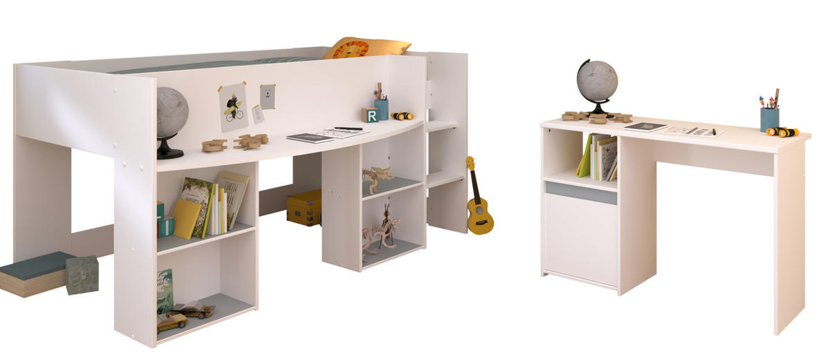 KINDERZIMMER Set 2-tlg. mit Schreibtisch und Hochbett 90 x 200 - Weiß, Holz/Holzwerkstoff (90/104/200cm) - Parisot Meuble